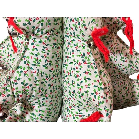 Handcrafted 3D Stuffed Fabric Christmas Tree 15" Holly Print & Bells Vintage - Picture 4 of 7